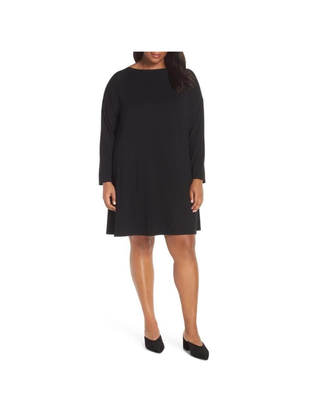 Eileen Fisher NWT Black Bateau Neck Twist Back Shift Dress 2X Pockets LBD NEW